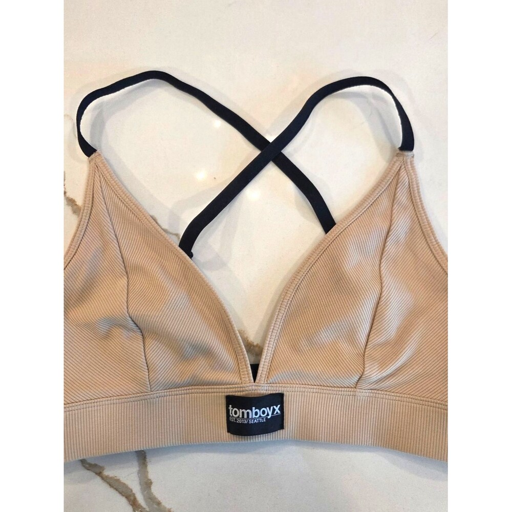 TomboyX Ribbed Bralette Bamboo Blend Beige Racerback Size M